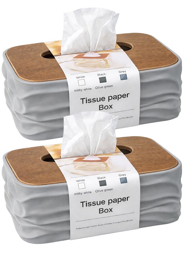 2 Grey Modern Tissue Box Cover with Lid – Decorative Rectangular Tissue Holder for Bathroom, Living Room, Bedroom & Office Beige